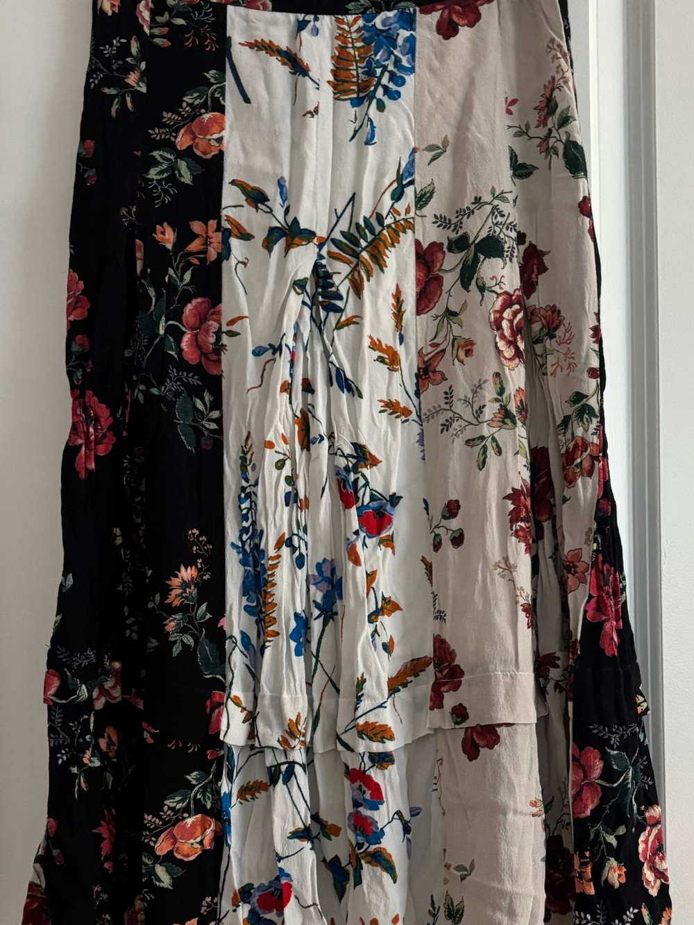 Maje Two-Tone Floral Midi Skirt - White and Black Floral Panels - Picture 2 of 3